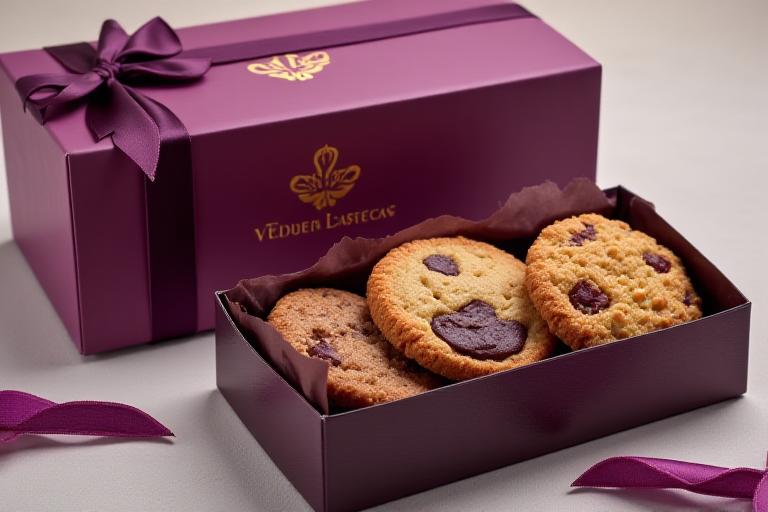 A sophisticated corporate gift box with branded Velvet Cookie Crest cookies.